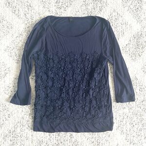 J.Crew 3/4 Sleeve Casual Jersey Decorative Floral Navy Shirt Size Medium